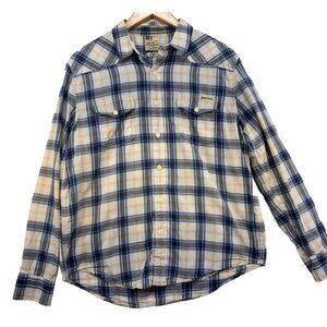Lucky Brand Womens Distinctive Western Plaid Button-Down Shirt Large Blue White